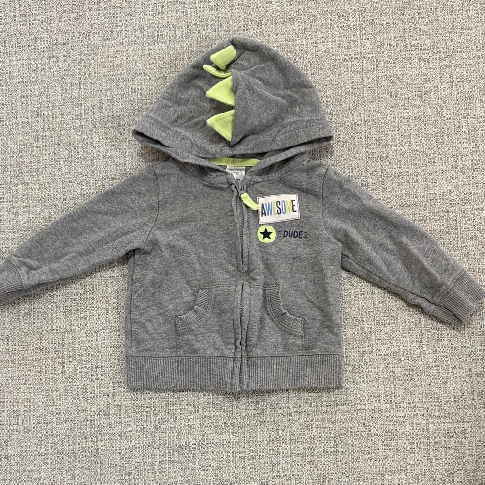 Carter's Gray Hoodie with Green Dinosaur Spikes